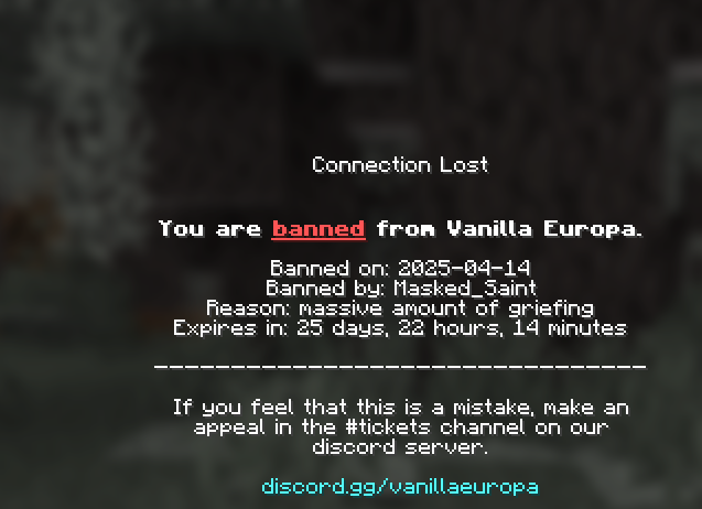 Banned from Vanilla Europa